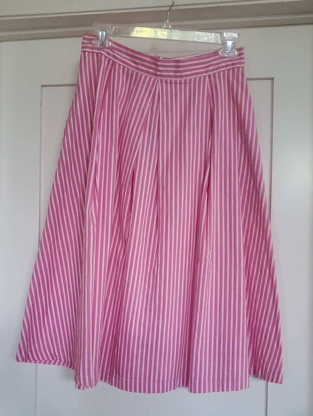 Derek❤️Heart 100% Cotton Pink A-Line Pleated Pink & White Stripe Skirt Sz M